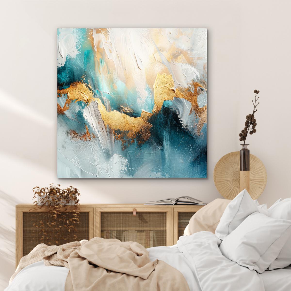 METALLBILD Abstrakt - Kunst - Gold - Blau 90x90 cm - Petrol, Metall (90/90cm) - MuchoWow