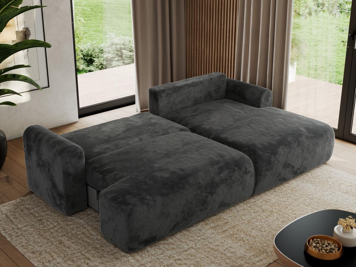 ECKSCHLAFSOFA TONO L Dunkelgrau Plüsch - rechts - Dunkelgrau/Schwarz, Kunststoff/Textil (150/260cm) - MKS