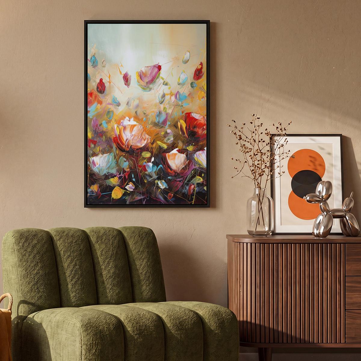 LEINWAND Bilder mit Rahmen - Blumen - Kunst - Natur - Ölgemälde - 60x90 - Multicolor, Textil (60/90cm) - MuchoWow