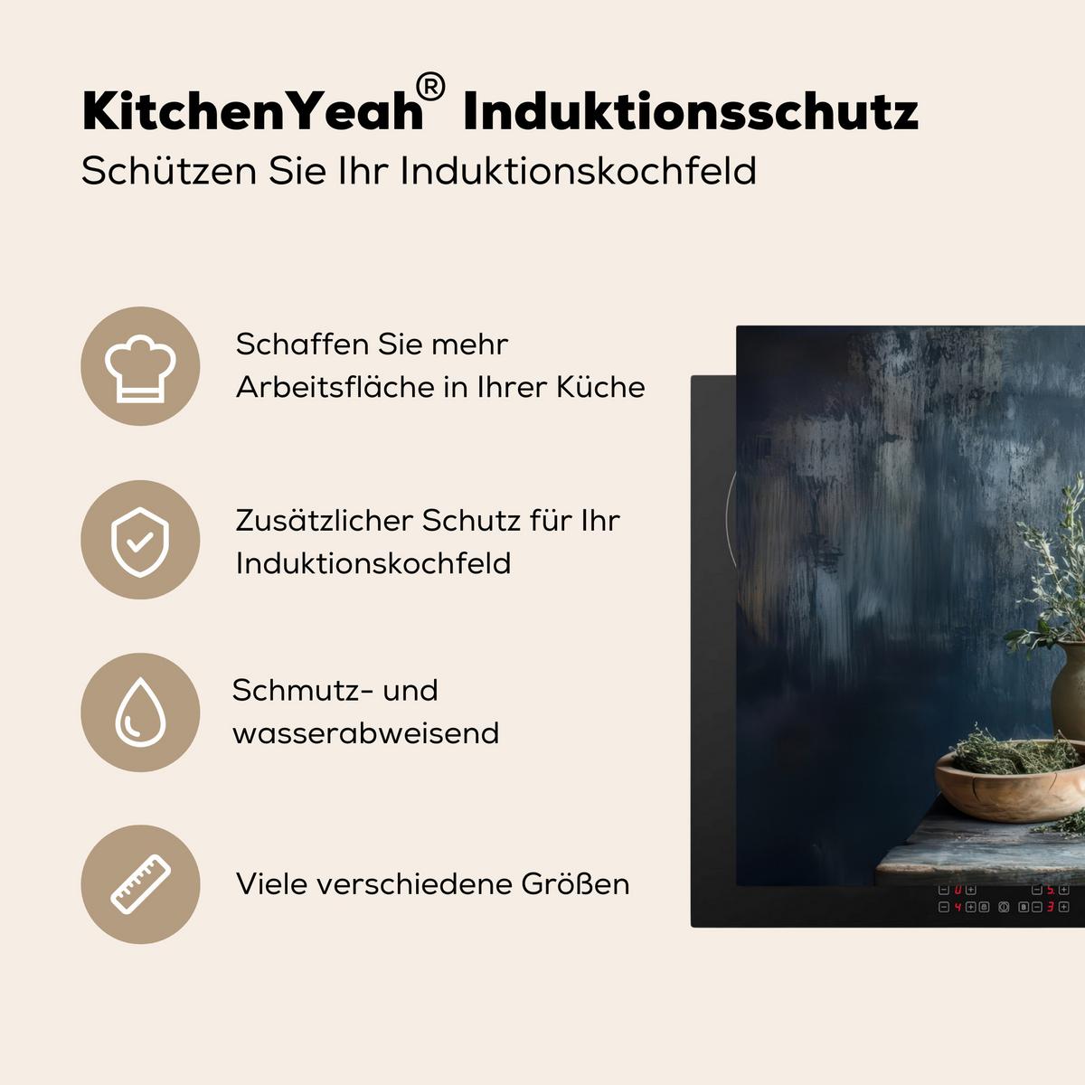 HERDABDECKPLATTE Stilleben - Kräuter - Rustikal Induktionsschutz 91.2x52 cm - Blaugrau, Kunststoff (91.2/52/0.2cm) - MuchoWow