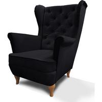 CHESTERFIELD-SESSEL Falco schwarz mit Holzbeinen - Buchefarben/Schwarz, Holz/Textil (82/102/92cm) - Beautysofa