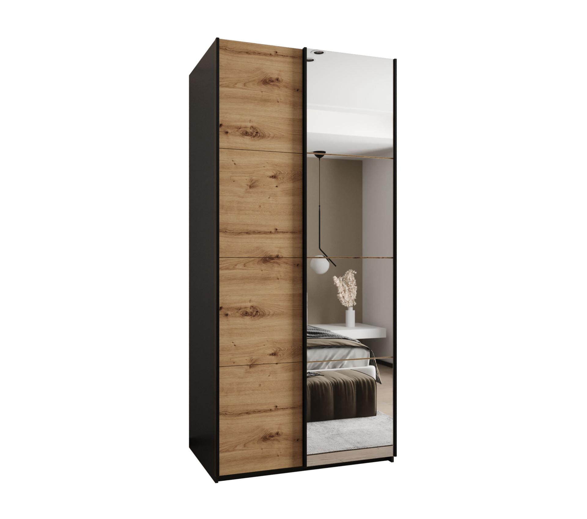 SCHWEBETÜRENSCHRANK 245,5/110/64 2-türig - Schwarz/Eiche Artisan, Holz/Metall (110/245/64cm) - Abiks Möbel