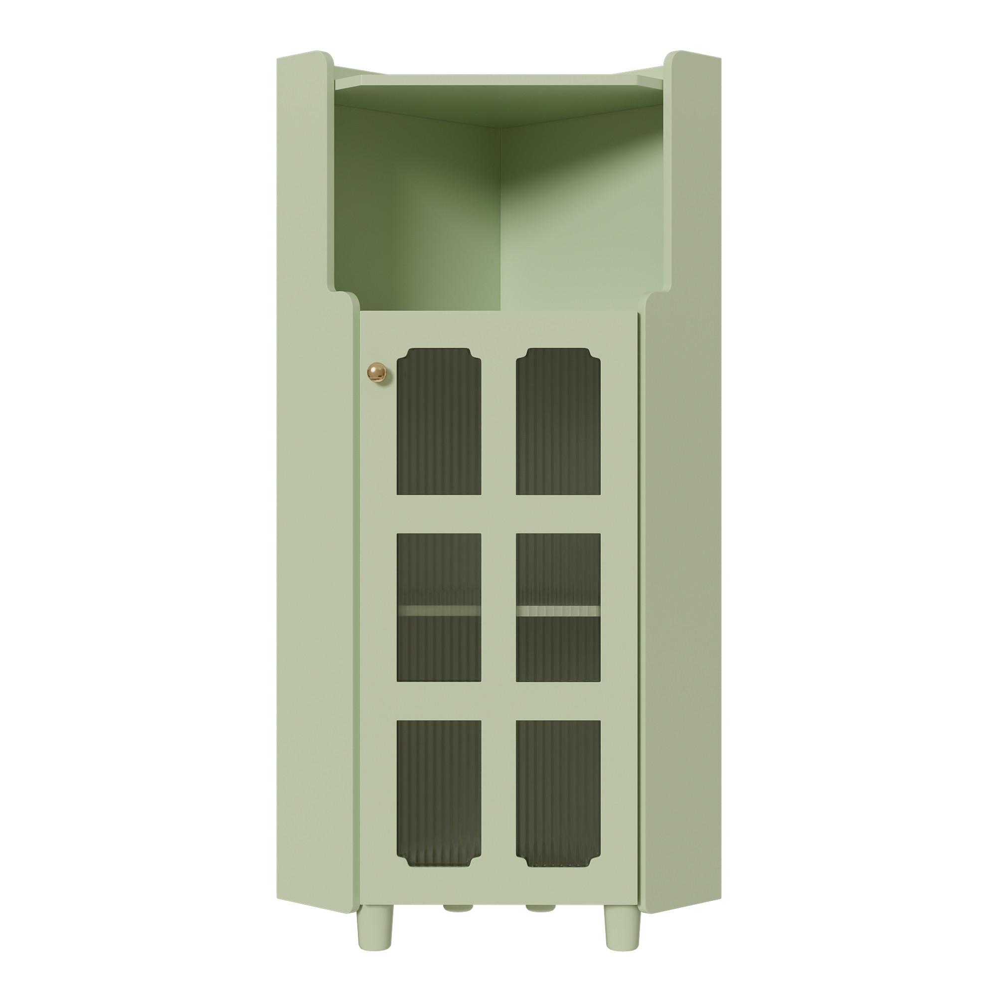 ECKSCHRANK in Grün lackiert mit App-gesteuerter LED & Glasvitrine - Mintgrün, Holzwerkstoff (63/124/45cm) - Urban Meuble
