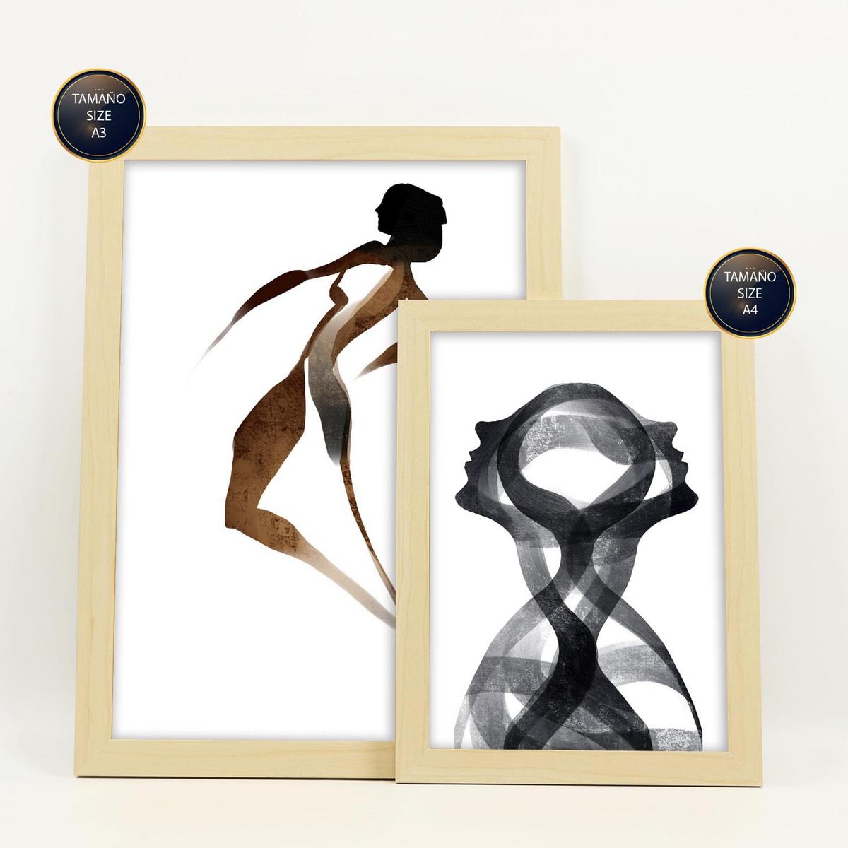 POSTER Set Mit 6 Körpertugend 2 In Liebhaber Abstrakt Ästhetische Dekorative Gemälde Für Ihr Wohnzimmer Zuhause A3 & A4 Rahmen Aus Hellem Holz - Beige, Papier (29/3cm) - Nacnic