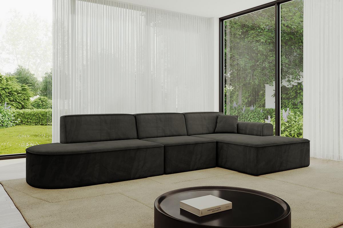 ECKSOFA Ottomane Rechts IREA-L2-v3 - 327x165x77 cm Schwarz - Schwarz, Holzwerkstoff/Textil (327/165cm) - ALTDECOR