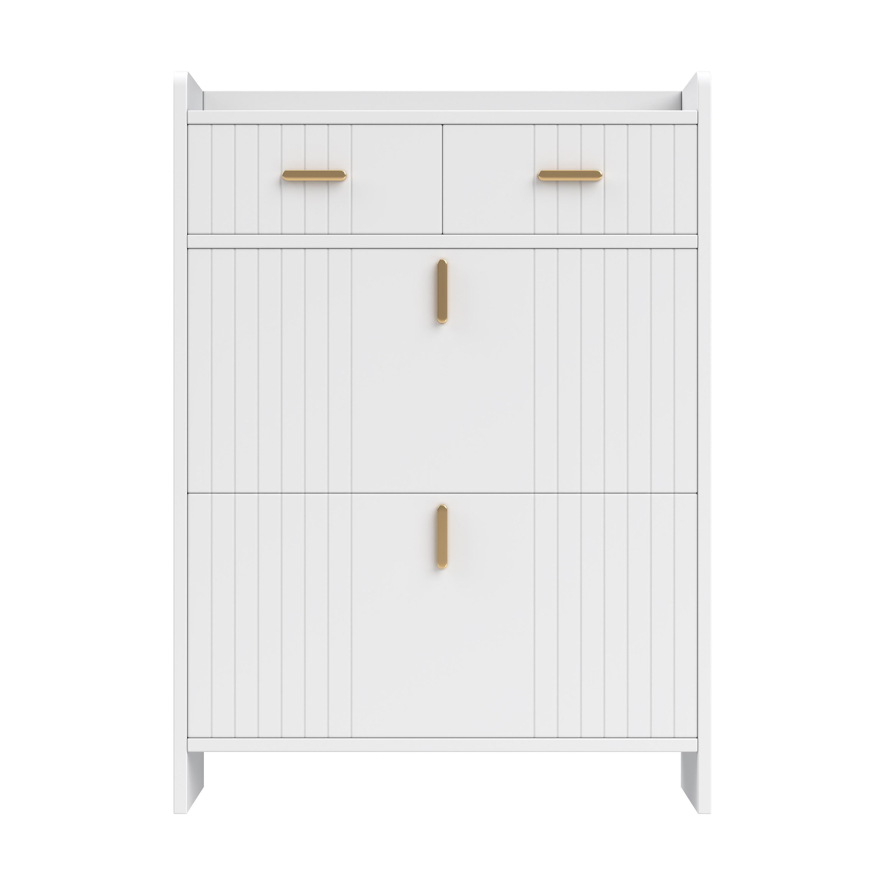 SCHUHSCHRANK Schmal mit 2 Klappfächern & Schubladen Modern - Weiß, Holzwerkstoff (75/108.5/24cm) - Urban Meuble