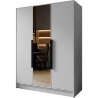 KLEIDERSCHRANK Mono Lux mit Speigel, Drehtüren mit Schwarze Metallgriffe, Weiß 150/200/51 cm - Schwarz/Weiß, Holzwerkstoff (150/200/51cm) - WFL GROUP