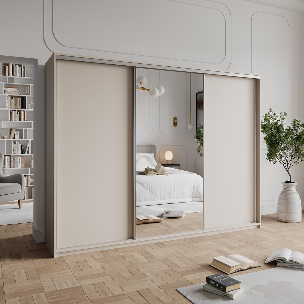 SCHWEBETÜRENSCHRANK TAVI 270/205/60 cm 3-türig mit Spiegel Kaschmir - Kaschmir, Holzwerkstoff (270/205/60cm) - MASSENO