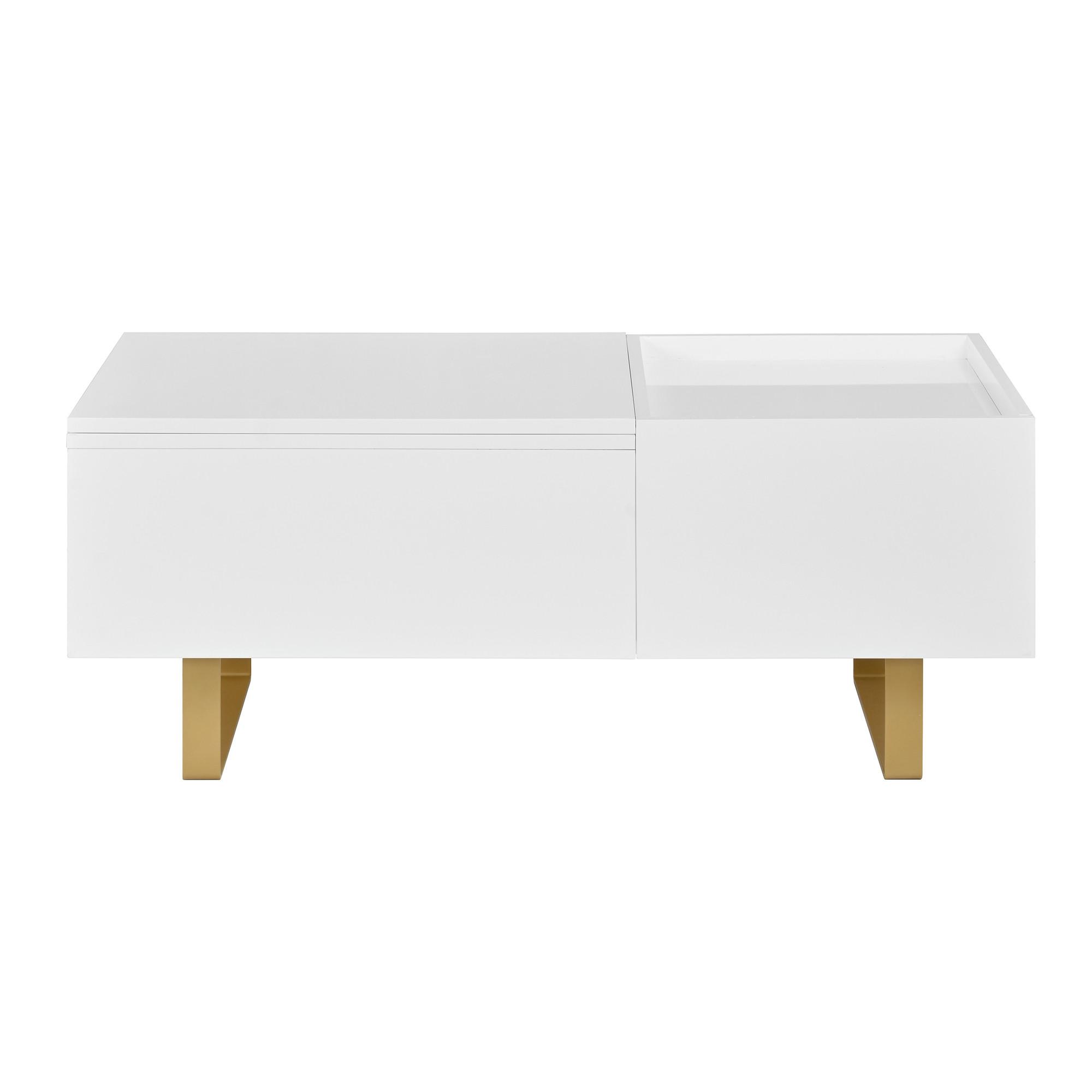 COUCHTISCH Höhenverstellbar Weiß Hochglanz mit Schublade - Weiß, Holzwerkstoff (50/100/54.5cm) - Urban Meuble