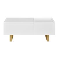 COUCHTISCH Höhenverstellbar Weiß Hochglanz mit Schublade - Weiß, Holzwerkstoff (50/100/54.5cm) - Urban Meuble