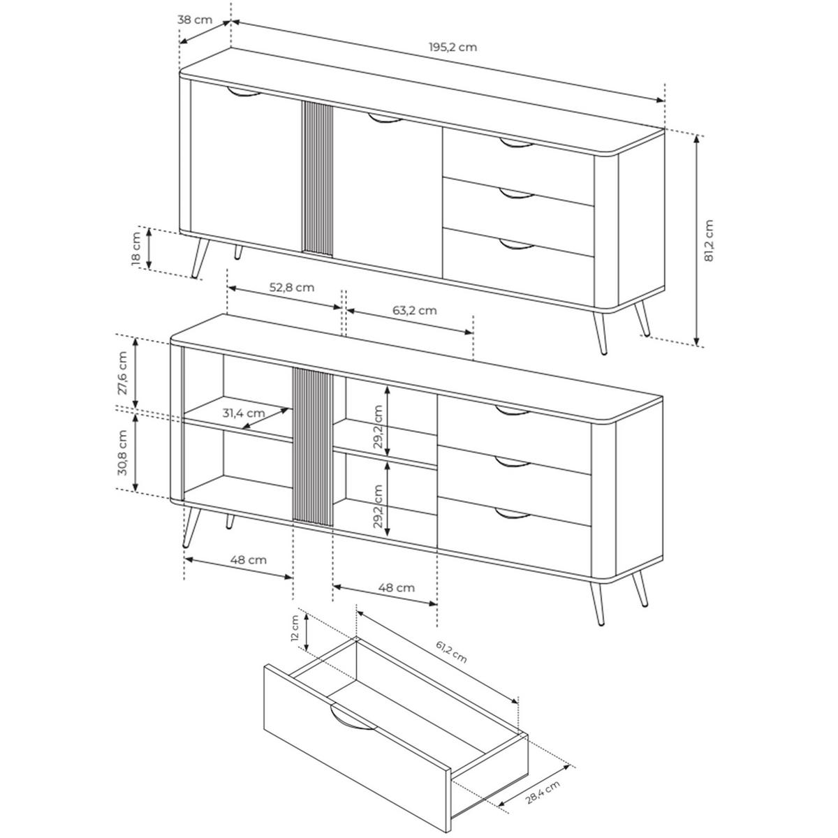 SIDEBOARD Veris Dunin-Eiche 195 cm - Dunkelbraun/Schwarz, Holzwerkstoff/Metall (195.2/81.2/38cm) - Selsey