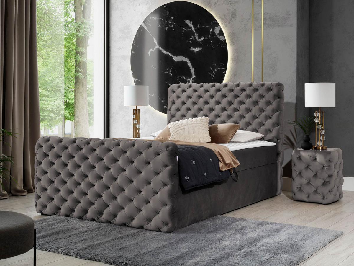 BOXBETT Chesterfield Lux - H3 - Braun, Holz (160/200cm) - MIRJAN24