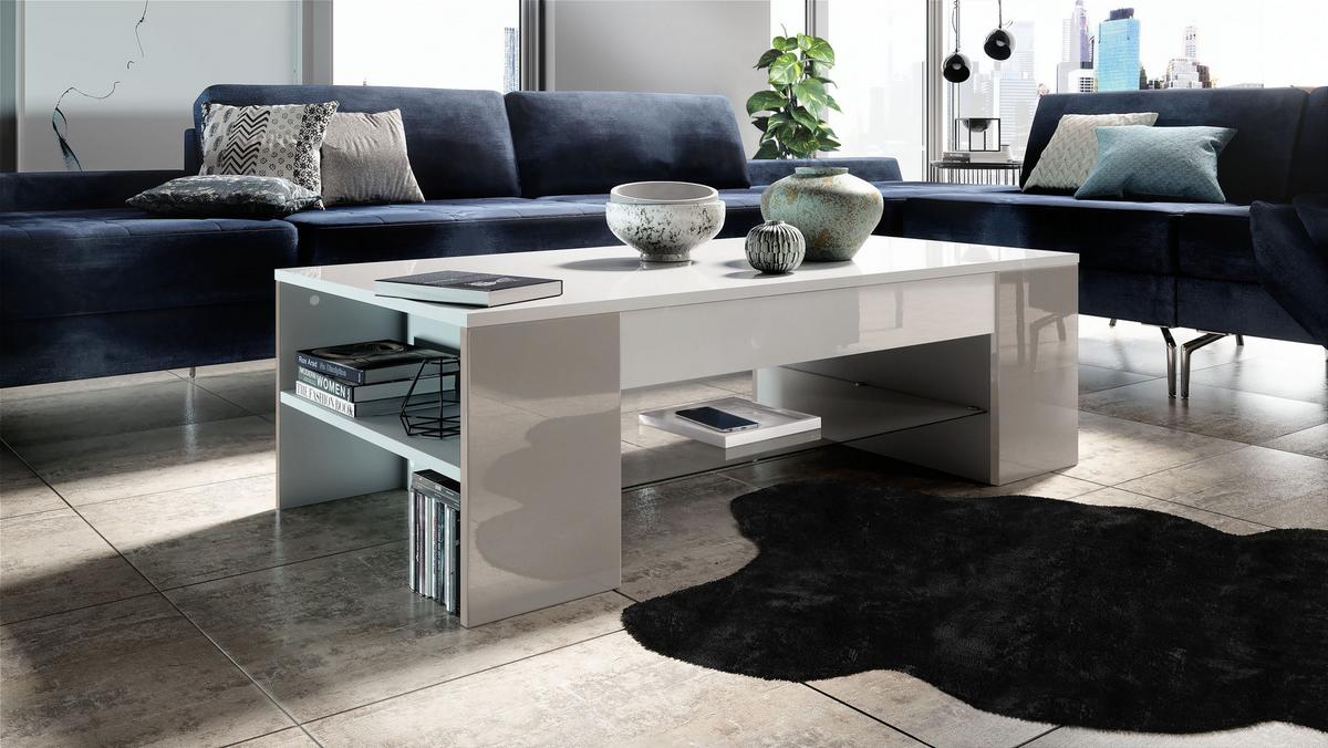 COUCHTISCH Clip Blenden in Sandgrau Hochglanz - Sandfarben, Holzwerkstoff (60/118/37cm) - Vladon
