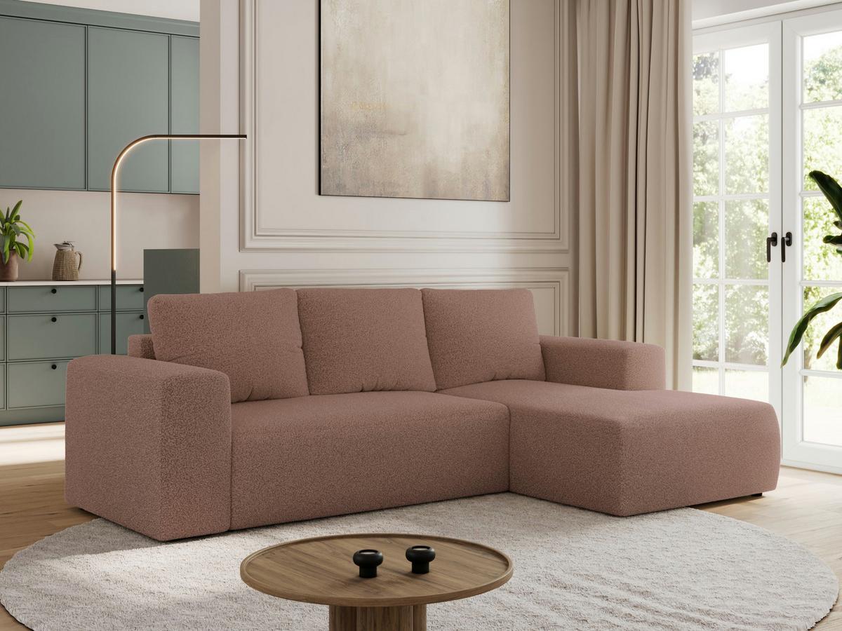 ECKSOFA TRENTINO L Rosa Boucle - Rechts - Schwarz/Rosa, Kunststoff/Textil (164/266cm) - MKS
