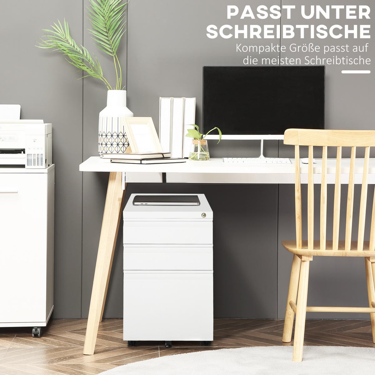 AKTENSCHRANK mit Rädern, konkavem Griff, für Home-Office, Stahl, Weiß - Weiß, Metall (48/60/39cm) - Vinsetto