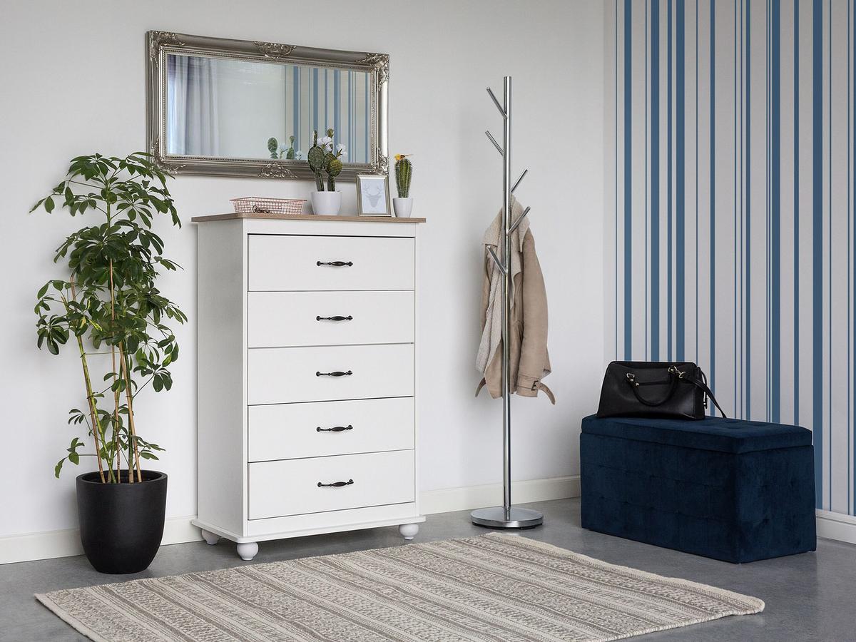 KOMMODE 5 Schubladen weiß Sharon - Schwarz/Weiß, Holzwerkstoff (76/117/39cm) - Beliani
