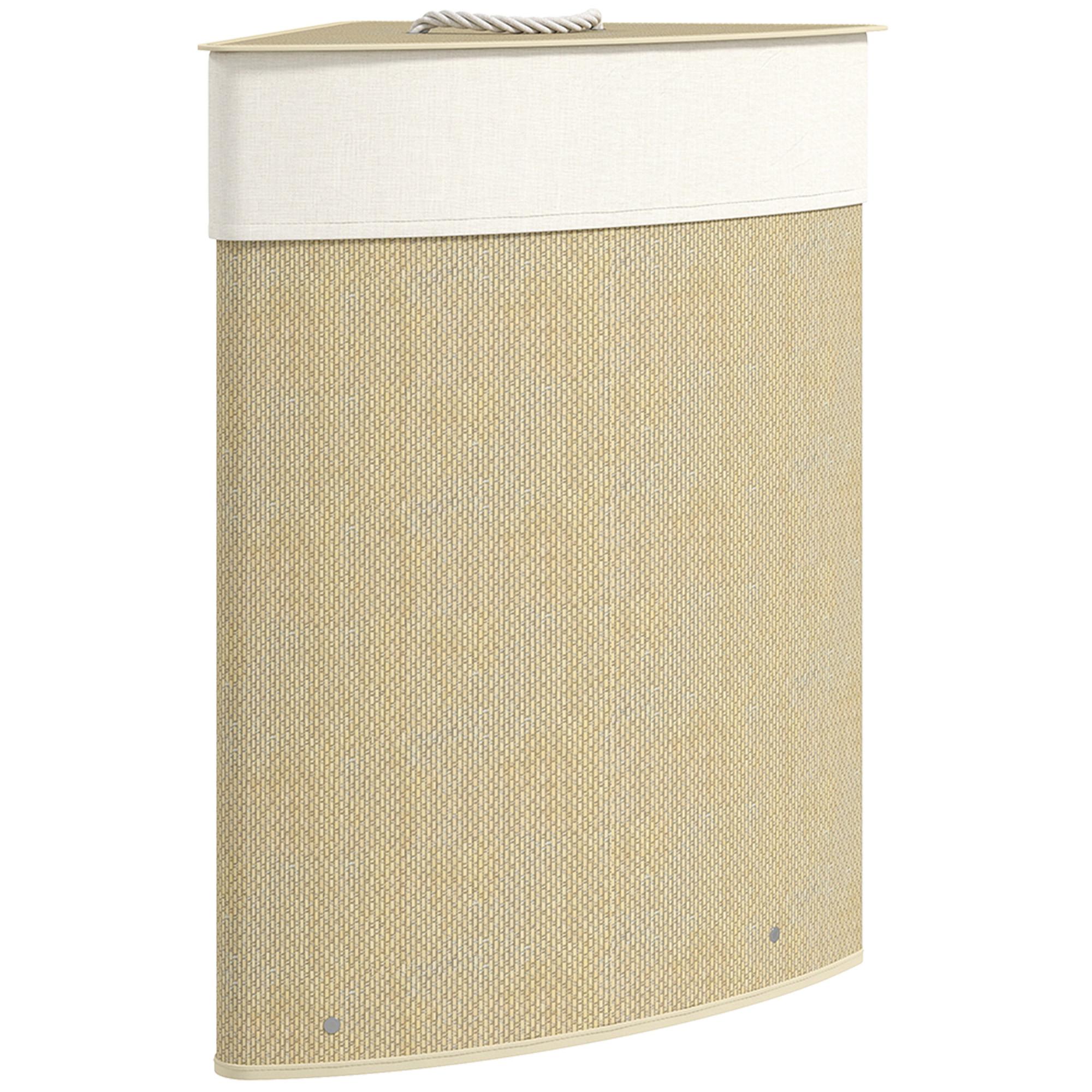WÄSCHEKORB Bambus Cremeweiß - Creme, Holz/Textil (35/60/35cm) - HOMCOM