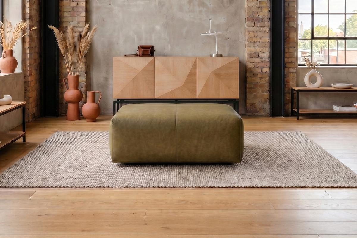 POLSTERHOCKER CELESTE Dunkelgrün Leder - Dunkelgrün, Leder/Kunststoff (120/48/80cm) - KAWOLA