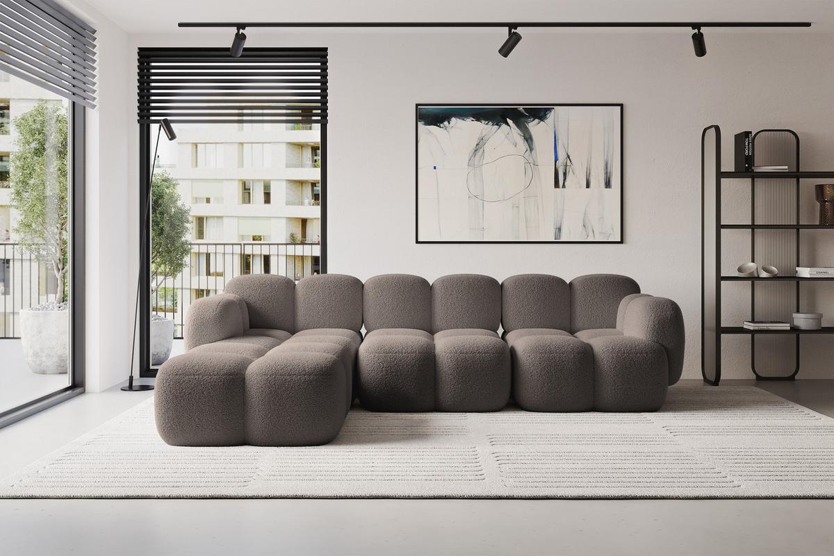 ECKSOFA modulares Sofa Links Miko-L2 302x205x75 Braun Bouclé - Dunkelbraun/Schwarz, Holzwerkstoff/Kunststoff (302/205cm) - ALTDECOR