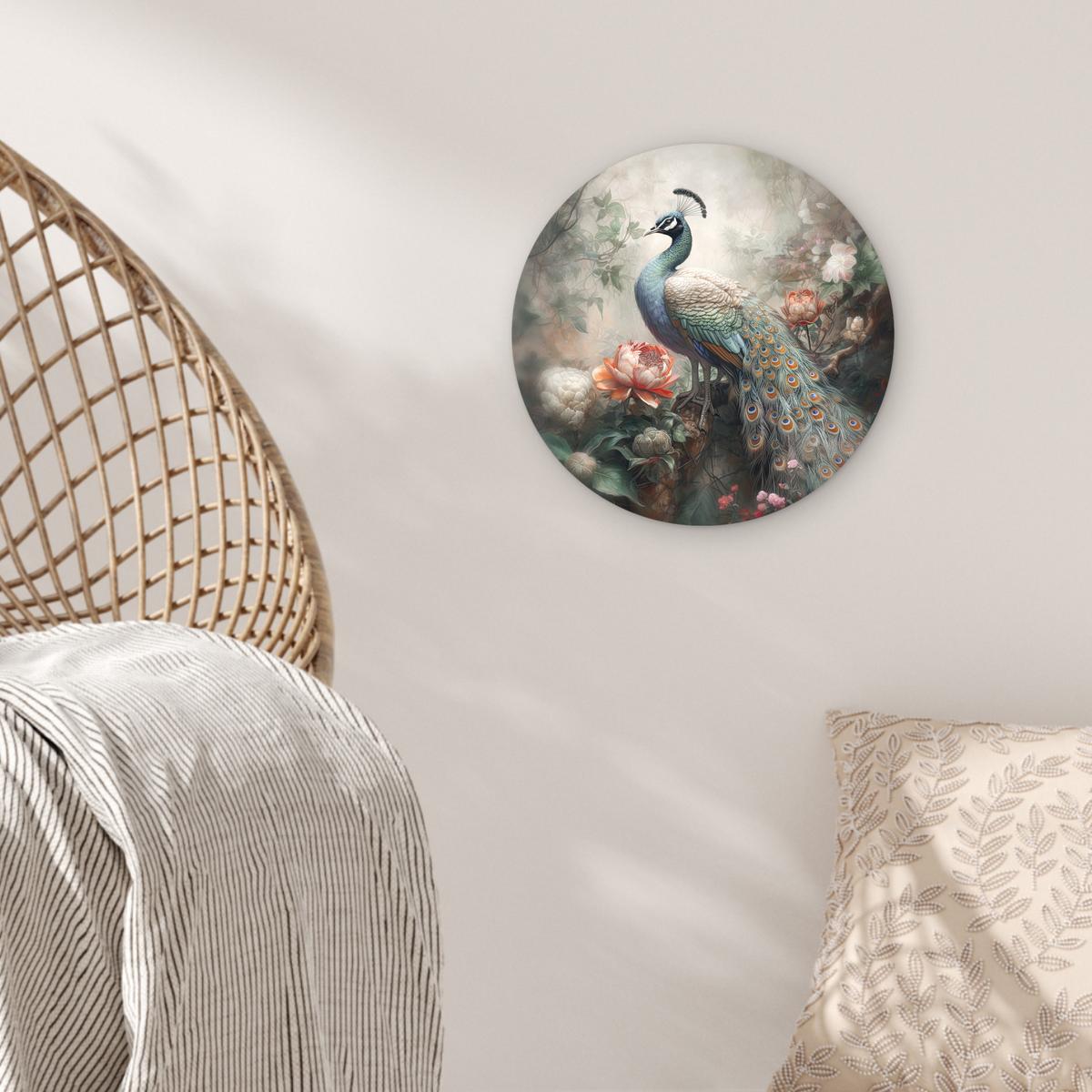 WANDBILD Pfau - Pfauenfedern - Vogel - Dschungel - Blumen Deko Wohnzimmer 30x30 cm - Smaragdgrün, Kunststoff (30/30cm) - MuchoWow
