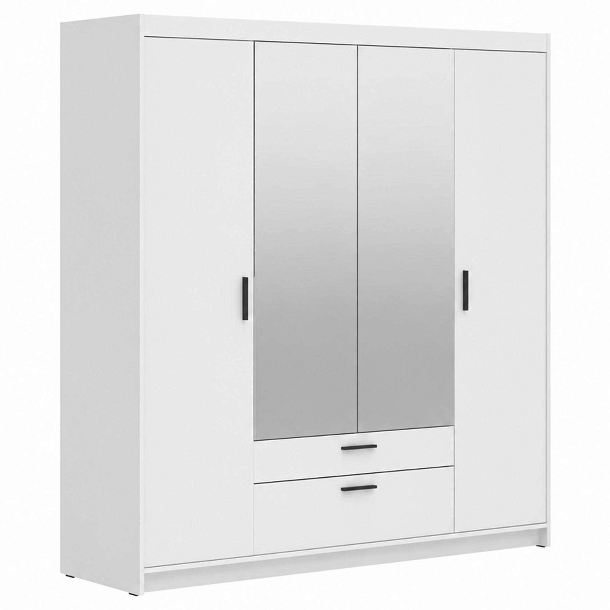 DREHTÜRENSCHRANK Elena mit 4 Türen, 2 Schubladen und Spiegel, 176 cm, Weiß - Weiß, Holzwerkstoff (176/190/53cm) - Beautysofa