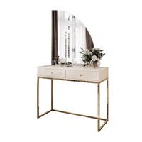 SCHMINKTISCH QUINNIE KASCHMIR mit LED-Spiegel gold Chrom rechts gold Griff - Kaschmir/Goldfarben, Holzwerkstoff (100/175/42cm) - Lookway
