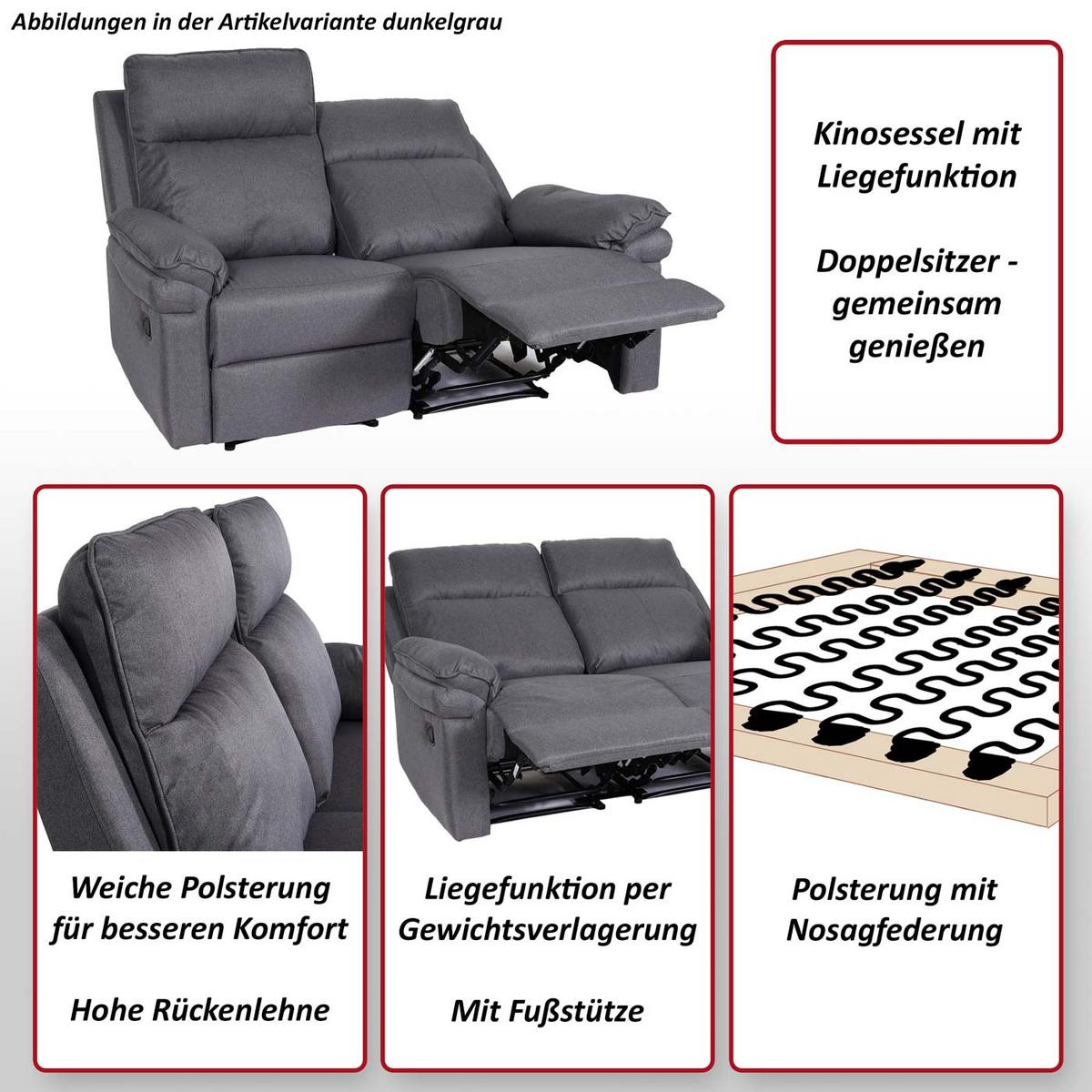 2ER-KINOSESSEL Grau - Grau, Textil (150/106/164cm) - MCW