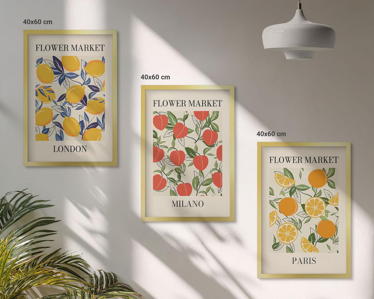 BILDER SET 3er Set - 40x60 cm Goldrahmen - Blumenplakate in Städten - Goldfarben, Kunststoff (40/60cm) - TULUP