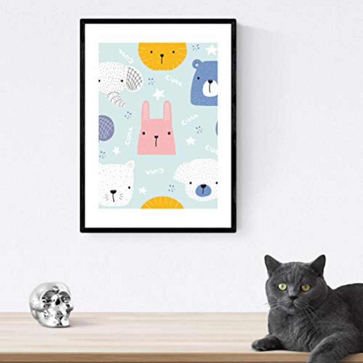 POSTER Set mit 4 tierischem A3 Schwarzer Rahmen - Schwarz, Papier (29.7/3cm) - Nacnic