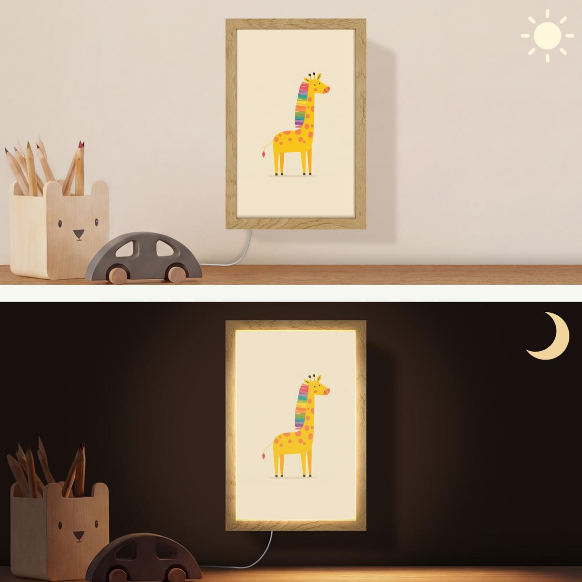 WANDLEUCHTE Giraffe - Regenbogenmähne - Beige 20x30 cm - Beige, Holzwerkstoff (20/30/8cm) - OnlyWow