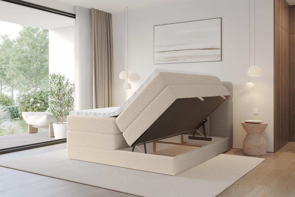 BOXBETT mit Matratze H3/H4 - FAMA KING - 200x200 cm Dunkelbeige Quelle - Creme, Holzwerkstoff (200/200cm) - ALTDECOR