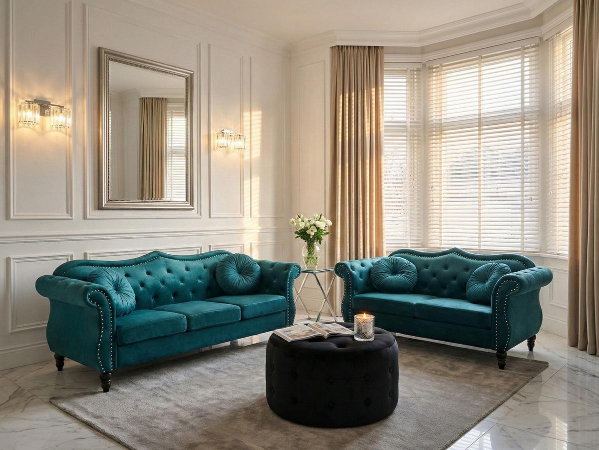 SOFA-SET 5-Sitzer Samtstoff Blaugrün Skien - Jadegrün, Textil (204/86/79cm) - Beliani