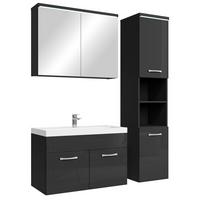 BADMÖBEL-SET Paso LED 4 Teile Schwarz Hochglanz - 80 x 35 x 55 cm - Schwarz, Holz (80/55/40cm) - Badplaats