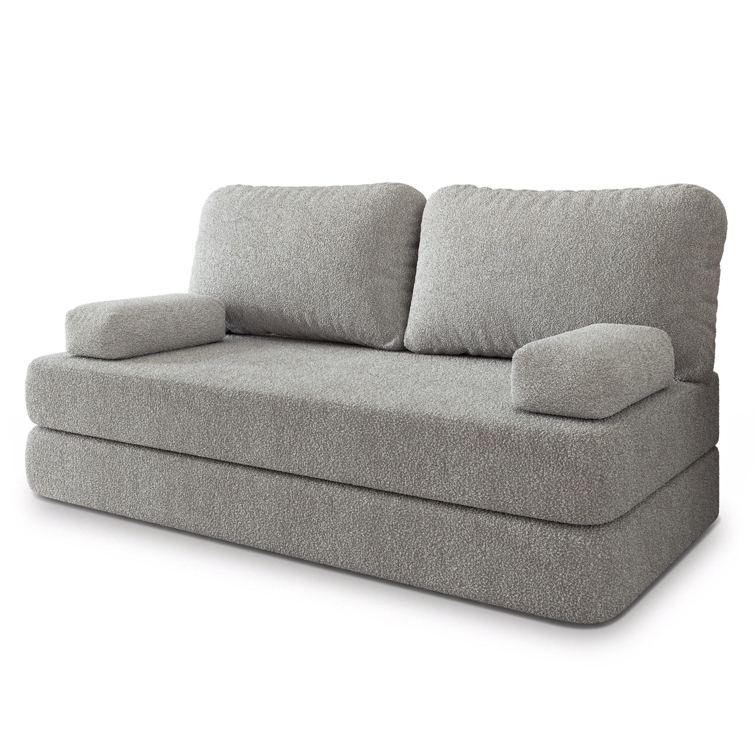 BETTSOFA NIKSI aus Schaumstoff Bucle-Stoff Hellgrau Schlaffunktion - Hellgrau, Textil (170/86/80cm) - MASSENO