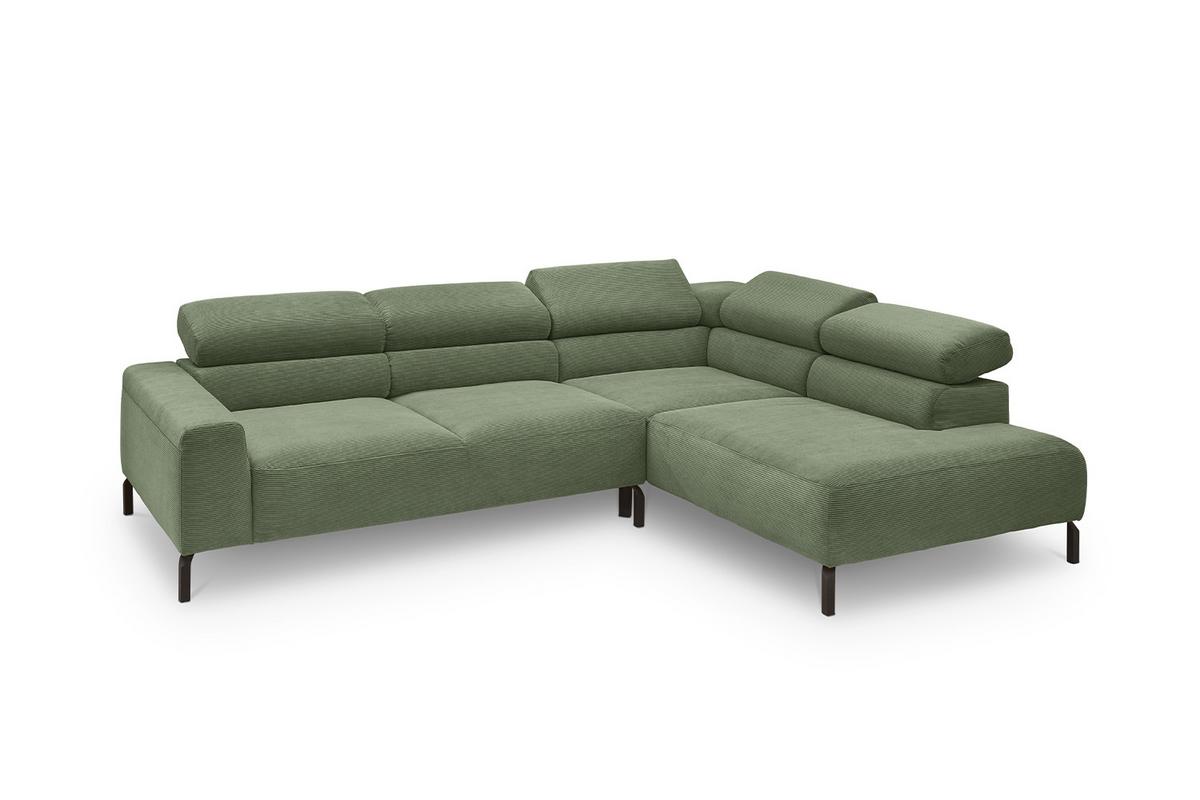 ECKSOFA DELIA Grün Cord - Schwarz/Olivgrün, Textil/Metall (276/219cm) - KAWOLA