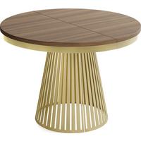 ESSTISCH Naro rund ausziehbar mit Goldem Lamellen-Metallgestell, Walnuss Braun 100-180/100/76 cm - Goldfarben/Walnussfarben, Holzwerkstoff/Metall (100/180/76cm) - WFL GROUP