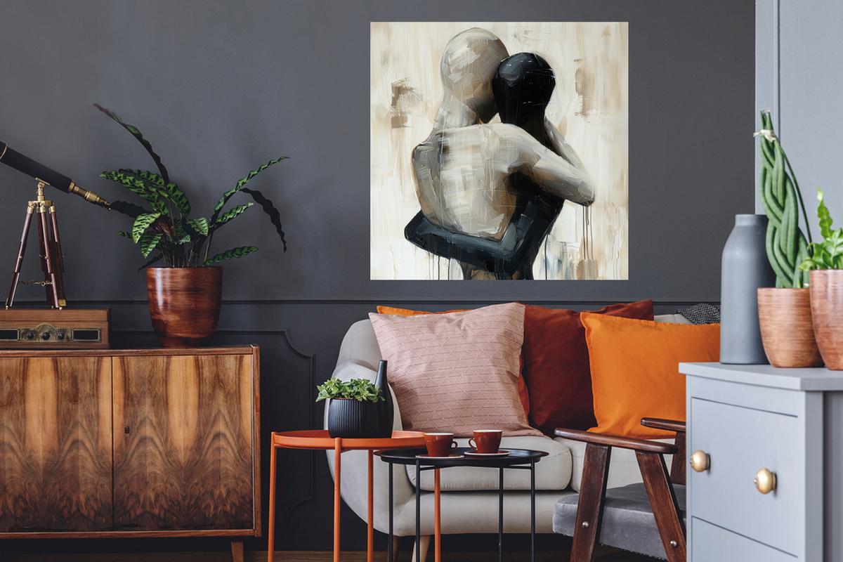WANDTATTOO Abstrakt - Liebe - Schwarz und weiß - Modern Wanddeko 50x50 cm - Schwarz, Kunststoff (50/50/0.1cm) - MuchoWow