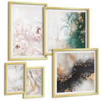 BILDER SET 5er Set - 50x50 cm & 20x30 cm & 40x60 cm Goldrahmen - Abstrakte Muster weiß schwarz grün - Goldfarben, Kunststoff (40/60cm) - TULUP