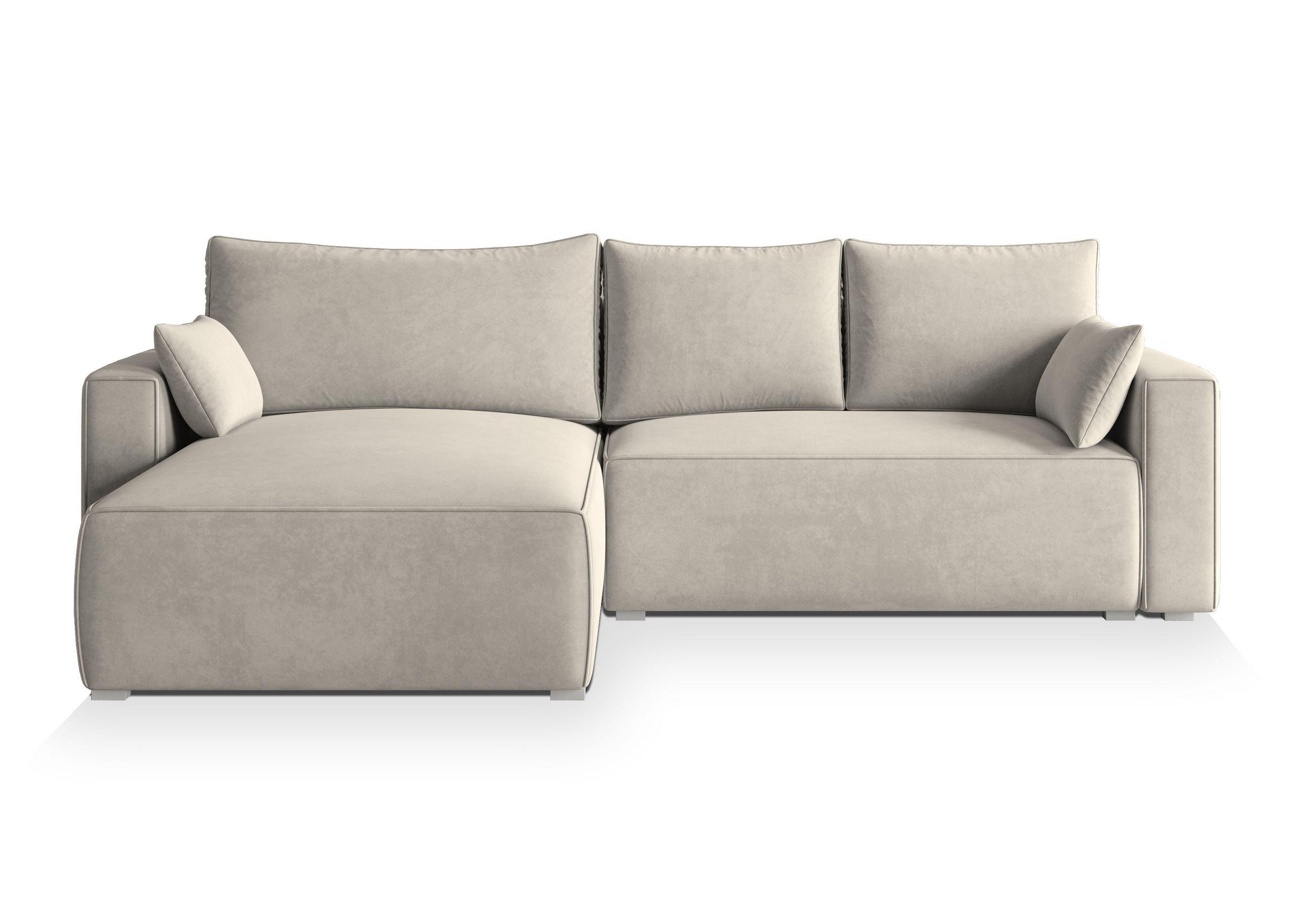 ECKSOFA FORIL Creme Velours-Stoff mit Schlaffunktion - Creme/Grau, Holz/Kunststoff (265/178cm) - MASSENO
