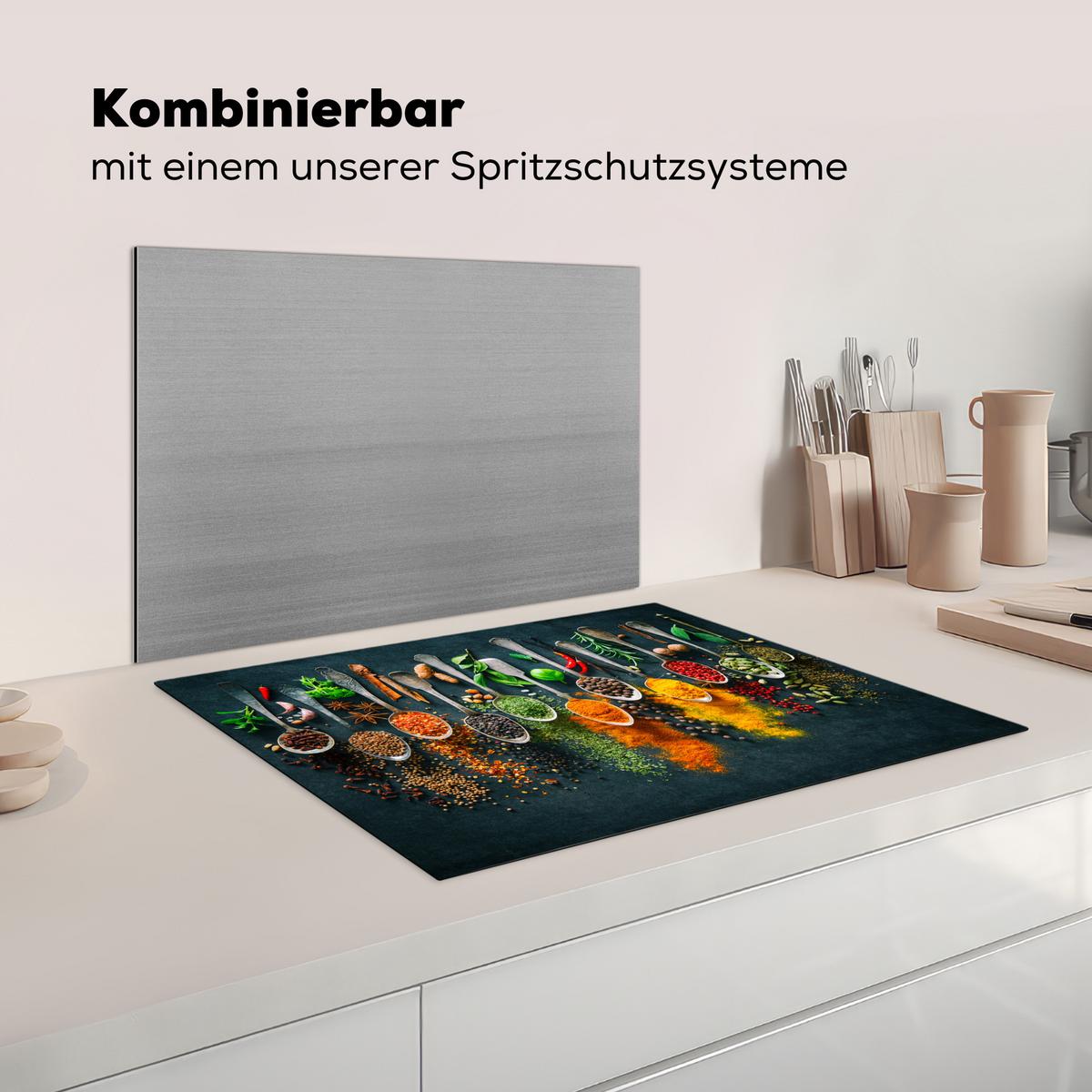 HERDABDECKPLATTE Kräuter - Gewürze - Löffel Herdabdeckung Induktionsfeld 70x52 cm - Multicolor, Kunststoff (70/52/0.2cm) - MuchoWow