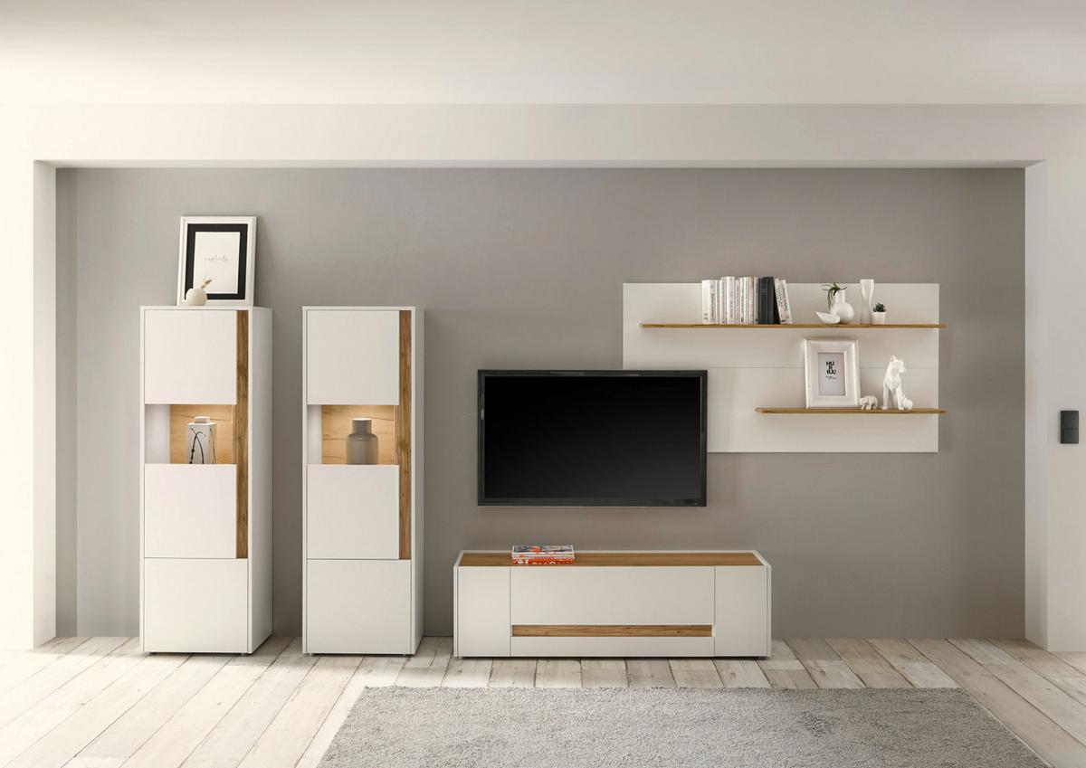 WANDREGAL weiß, Eiche Wotan 155 cm, Wandpaneel mit 2 variablen Regalböden - Eiche Wotan/Weiß, Holzwerkstoff/Metall (155/80/20cm) - Furn.Design