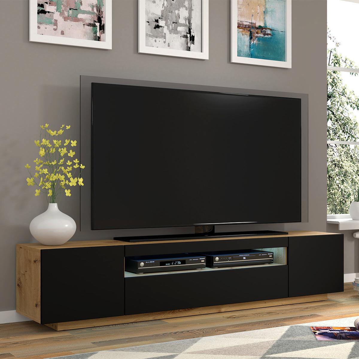 TV-MÖBEL Aurus Holz und Schwarz - Braun, Holzwerkstoff (200/36/37cm) - Petits-meubles