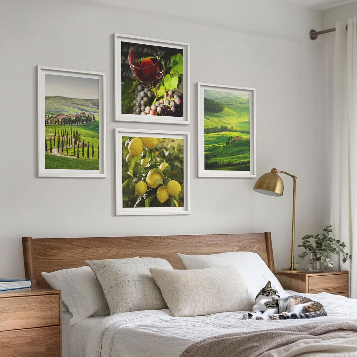 BILDER SET 4er Set - 50x50 cm & 40x60 cm Weißer Rahmen - Italienische Landschaften, Zitrushügel - Weiß, Kunststoff (50/50cm) - TULUP