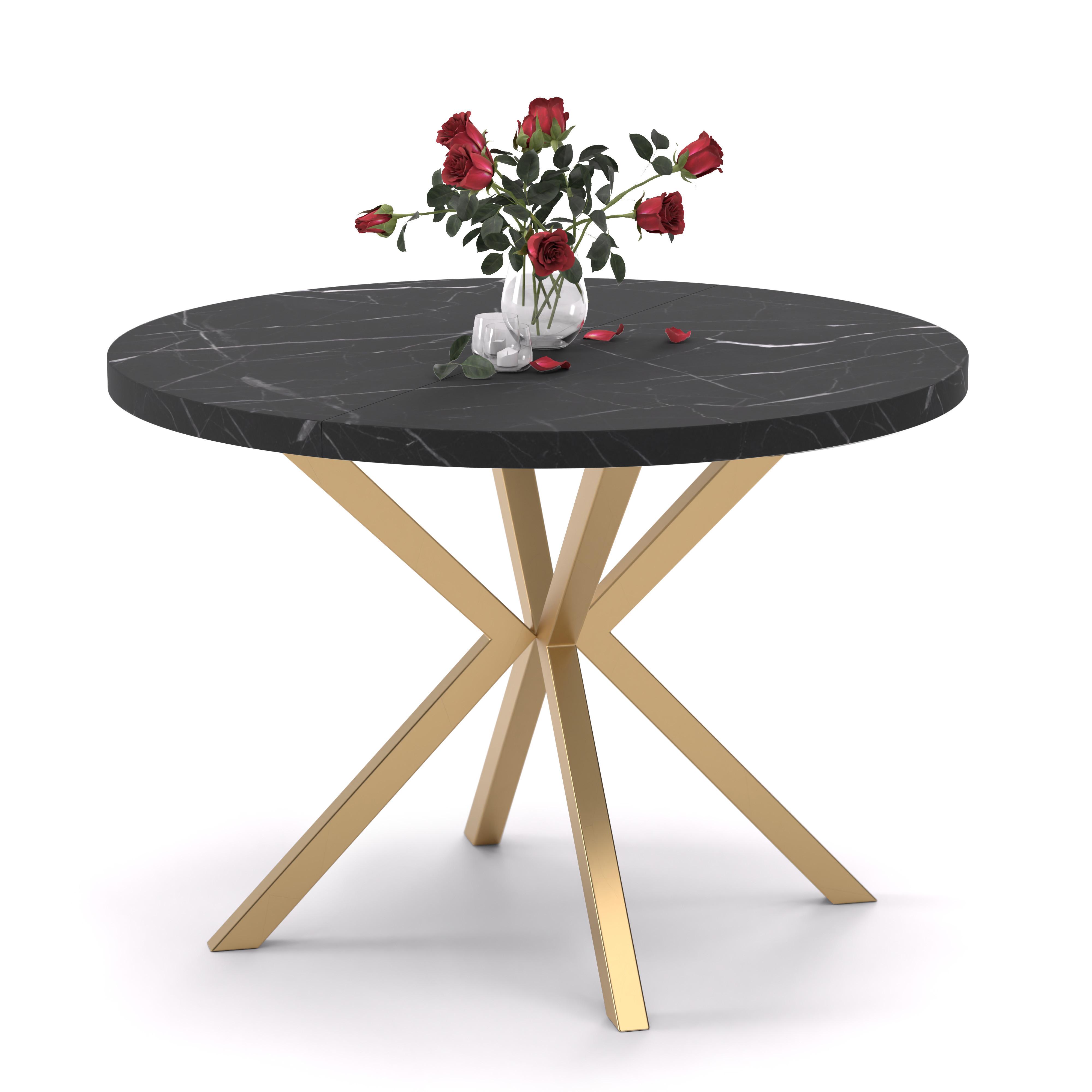 AUSZIEHTISCH MILTON 120-196/76 cm mit Metallgestell, Gold / Grigia Pietra - Goldfarben/Grau, Holzwerkstoff/Metall (120/120/76cm) - Idohome