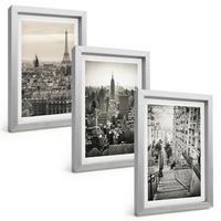 BILDER SET 3er Set - 20x30 cm Silberner Rahmen - Aussicht Paris New York Treppen - Silberfarben, Kunststoff (20/30cm) - TULUP