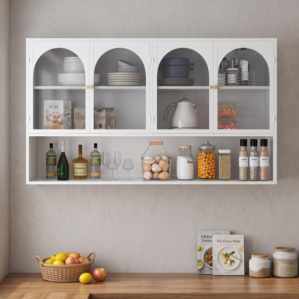 WANDSCHRANK 120cm Metall 4 Türen Graues Glas - Weiß, Metall (120/70/23cm) - Urban Meuble