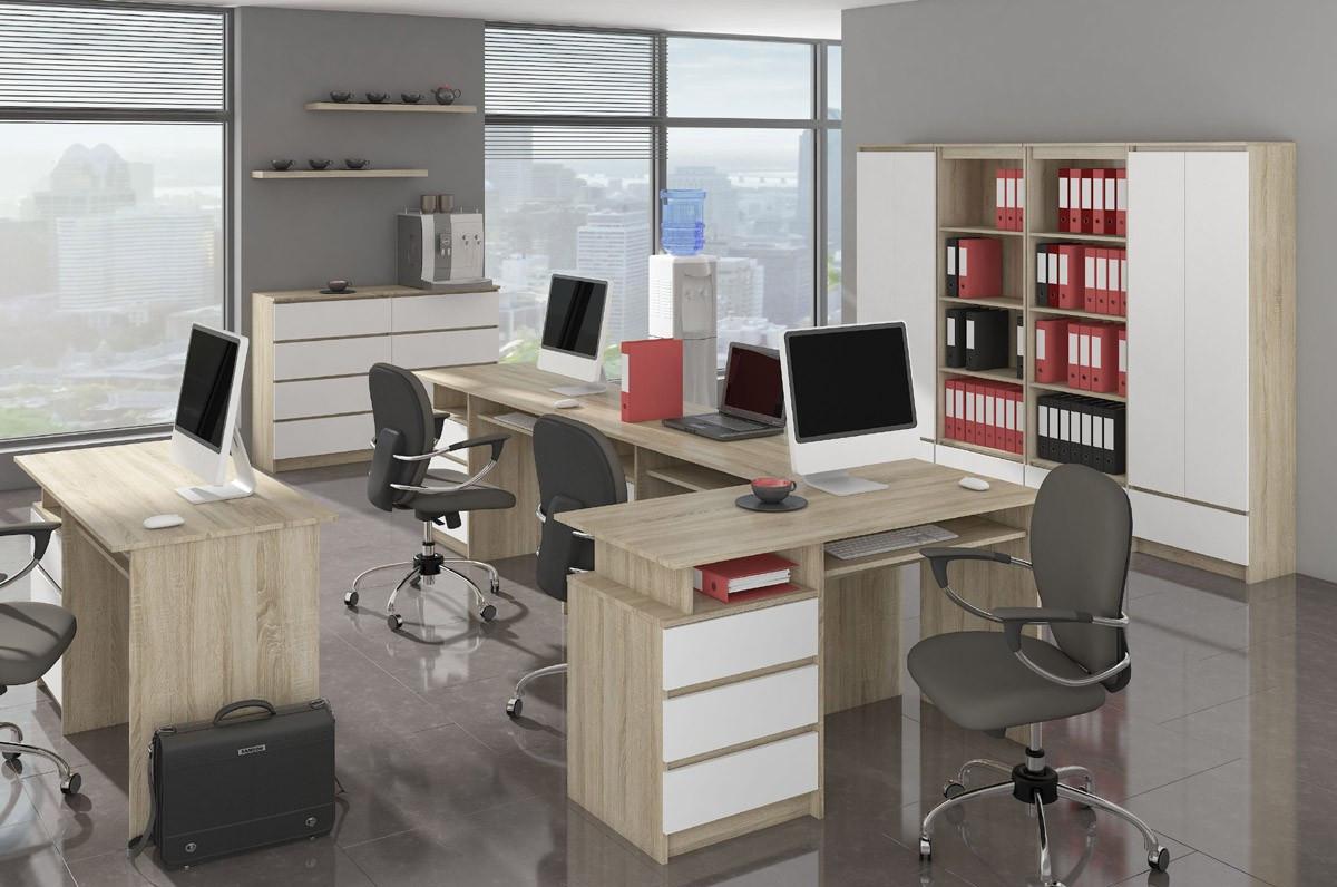 SCHREIBTISCH Eiche Sonoma, Weiß 77/155/85 - Weiß, Holzwerkstoff (124/85/77cm) - RAUMHIRSCH FURNITURE