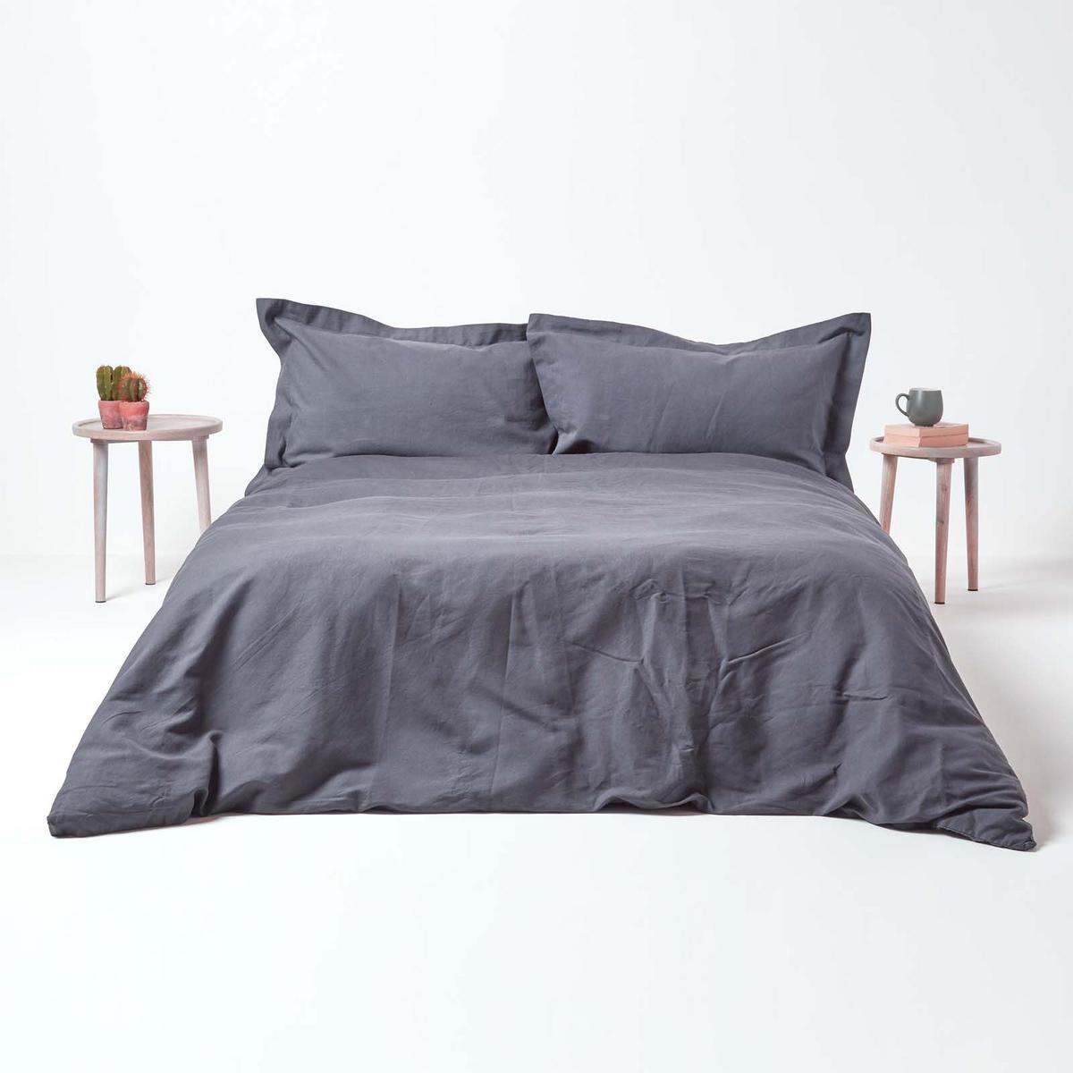KISSENBEZUG Leinen mit Stehsaum - Dunkelgrau, Textil (50/90cm) - Homescapes