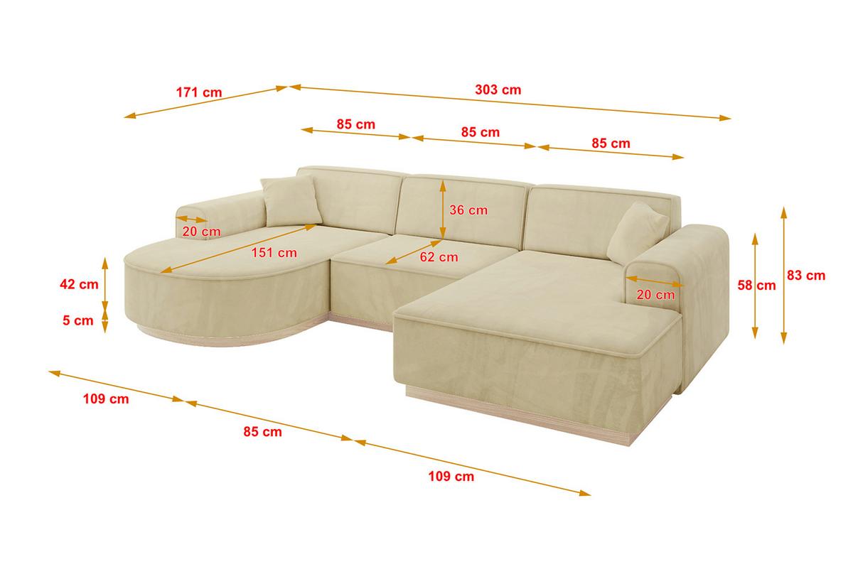 WOHNLANDSCHAFT ARRIO-U1 303x171x83 cm Taupe - Taupe, Holzwerkstoff/Textil (303/83/171cm) - ALTDECOR