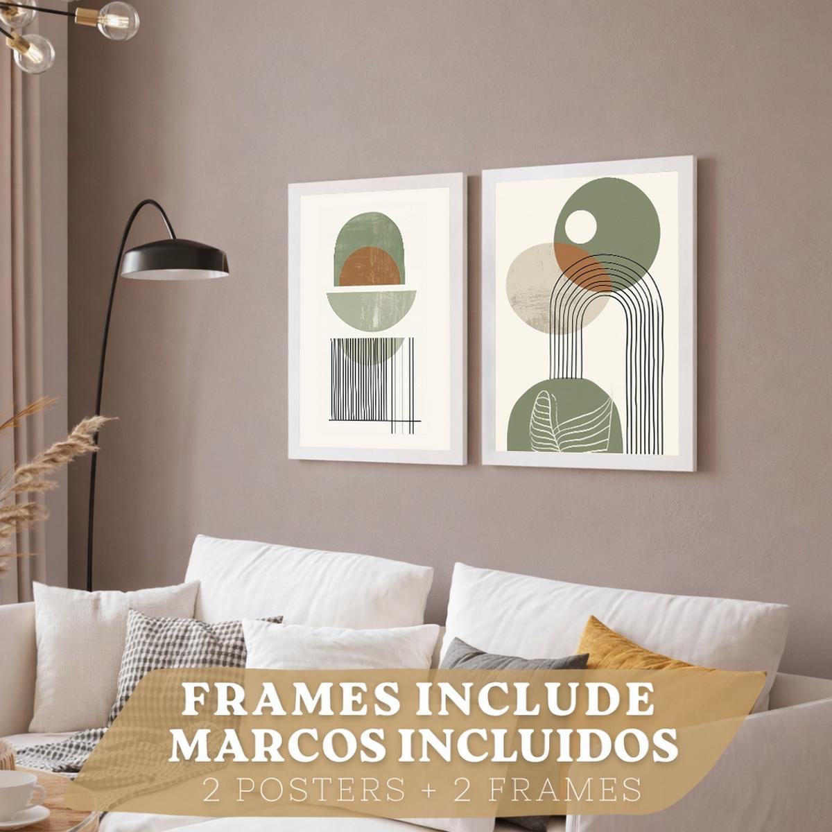 POSTER 3er Kunstdruck-Set Wandbilder Abstrakt Grün modern Wohnzimmer Deko, Schlafzimmer, Küche, Badezimmer Weißer Rahmen A4 - Weiß, Papier (29.7/1/21cm) - Nacnic
